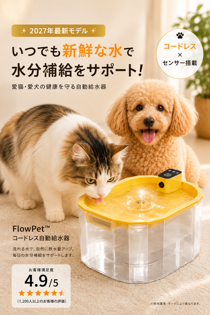 ✨ 2027年最新モデル ✨  FlowPet™ コードレス自動給水器
