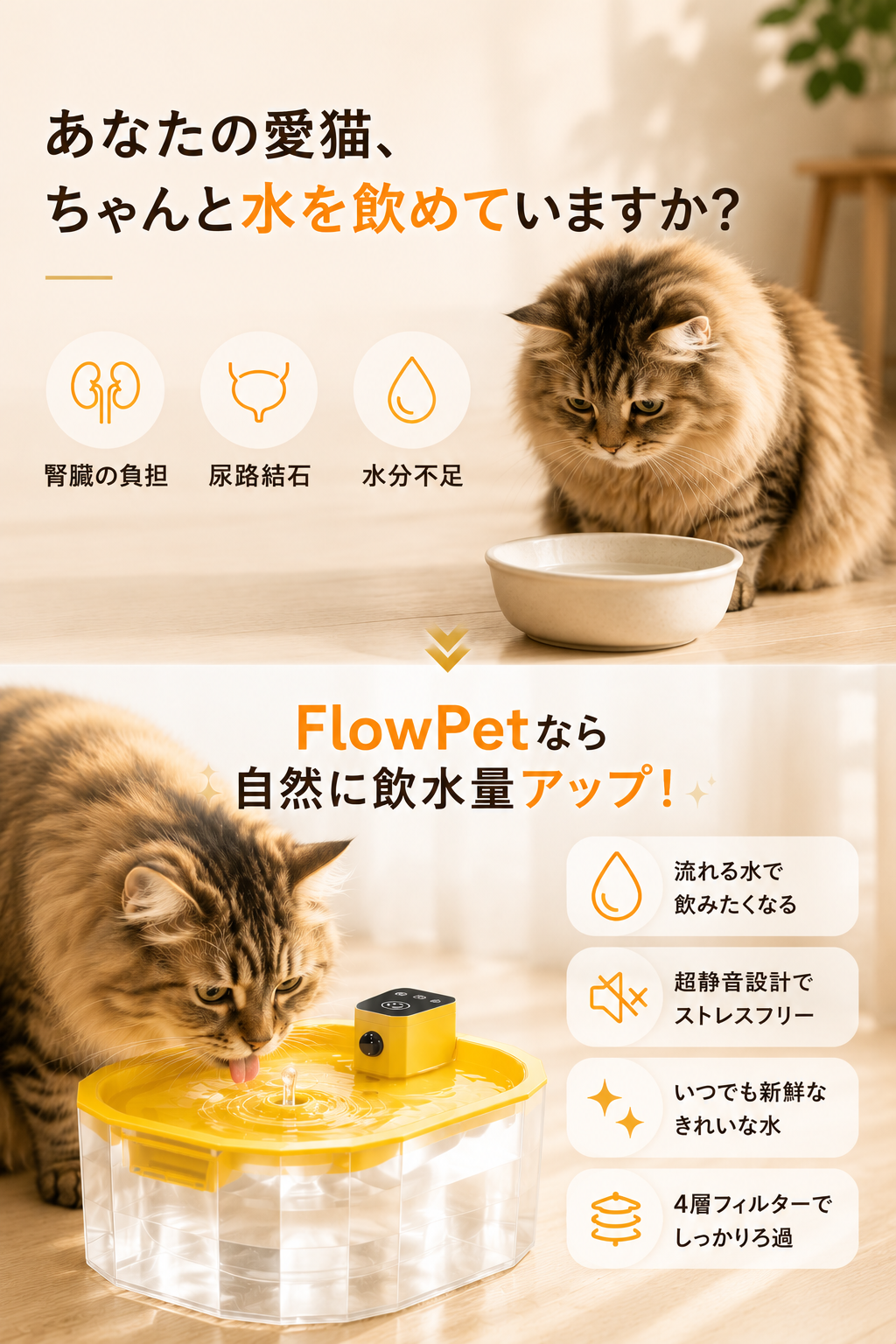✨ 2027年最新モデル ✨  FlowPet™ コードレス自動給水器