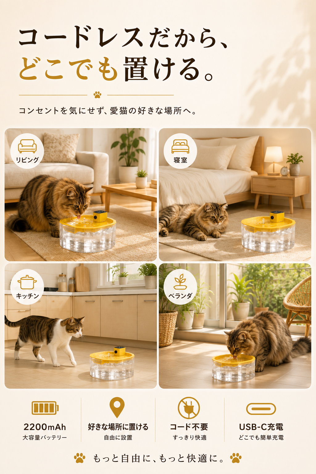 ✨ 2027年最新モデル ✨  FlowPet™ コードレス自動給水器