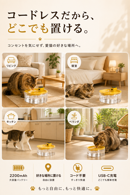 ✨ 2027年最新モデル ✨  FlowPet™ コードレス自動給水器