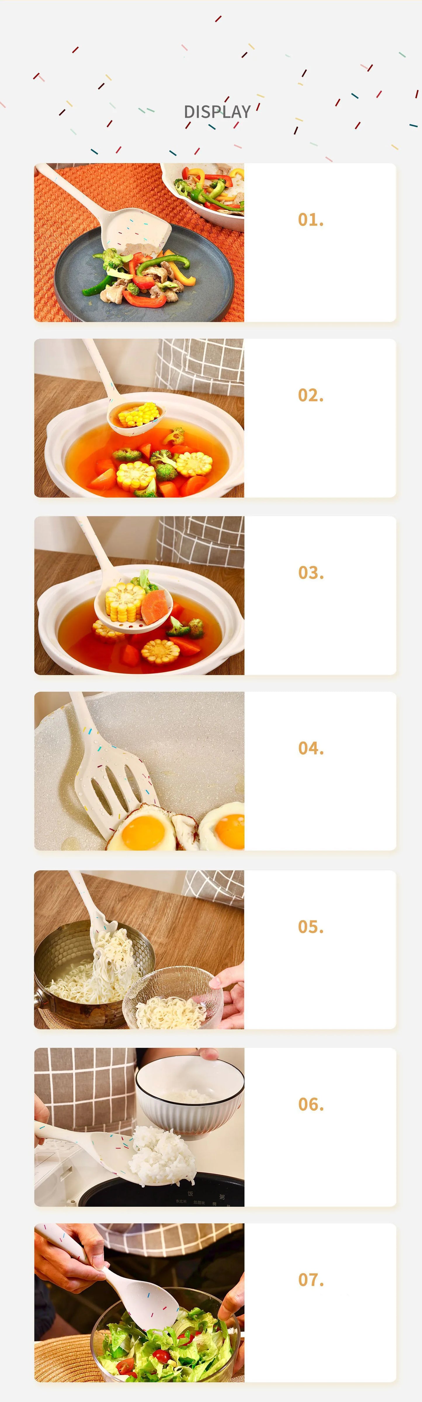 シリコンキッチンツールセット 木製ハンドル 調理用キッチン用品 7点セット